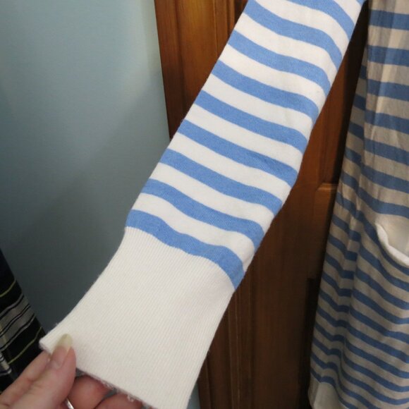 Orly Long Cardigan Sweater Blue/White Stripe Viscose Blend Size Small - Picture 3 of 8